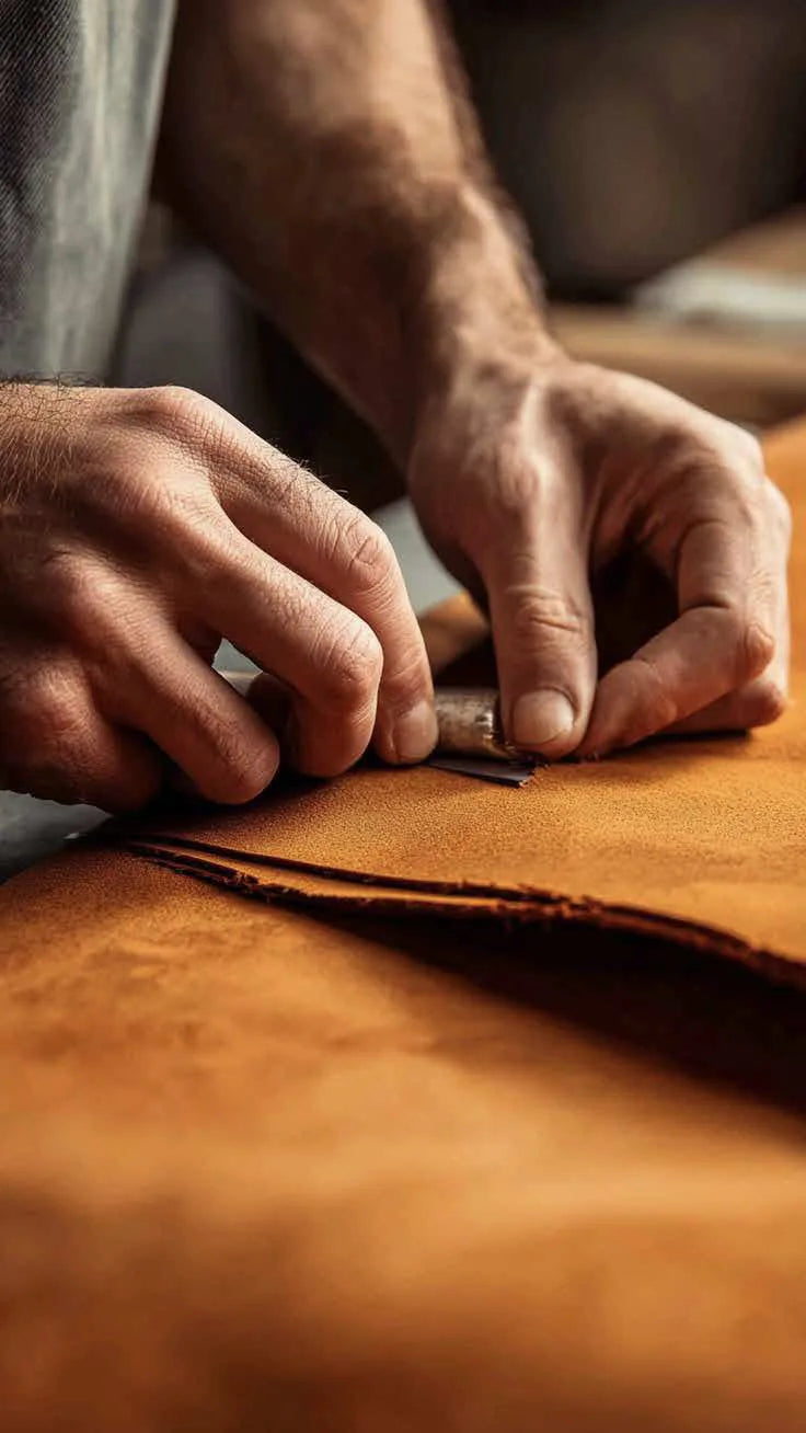 Hand-stitching a leather bag